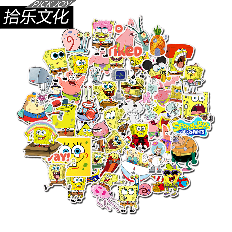 50 Chiếc Quần Vuông SpongeBob Hoạt Hình, Miếng Dán Chống Thấm Nước Miếng Dán Vinyl Trượt Ván Trượt Tuyết Cổ Điển Nhãn Dán Sổ Tay Graffiti