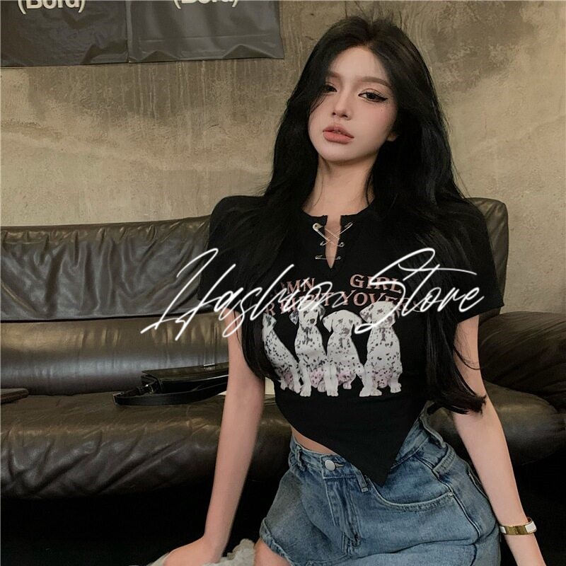 I fashion Store áo thun thời trang nữ áo thun thời trang tay ngắn in hình cổ chữ V lzd2786