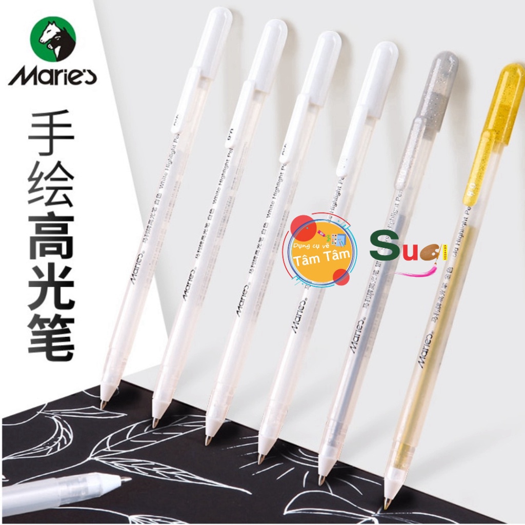 Bút gel Marie's Trắng, nhũ Vàng, nhũ Bạc