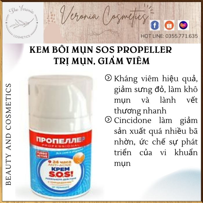 Kem bôi mụn SOS Propeller giảm mụn, giảm viêm, gom khô cồi mụn