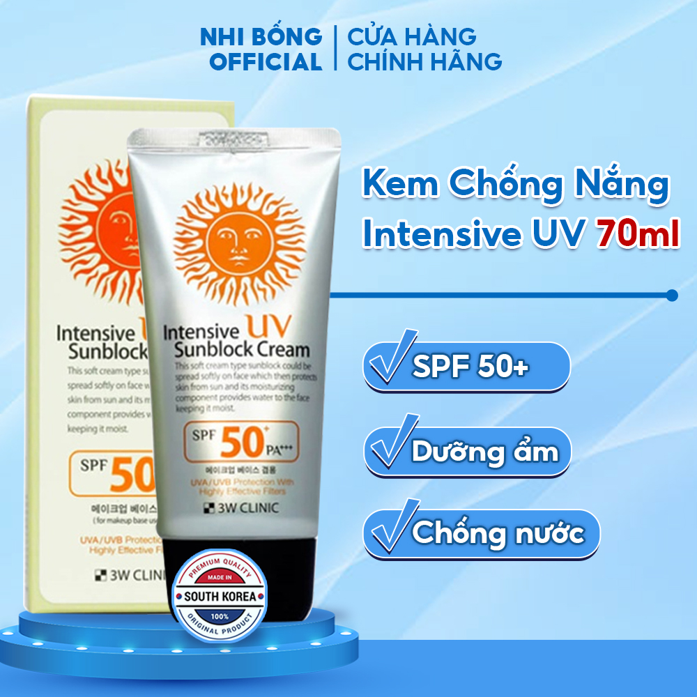 Kem Chống Nắng Intensive UV Sunblock Cream 3W Clinic Hàn Quốc SPF 50+ PA+++  giúp bảo vệ da dưỡng ẩm & cấp nước 70ml