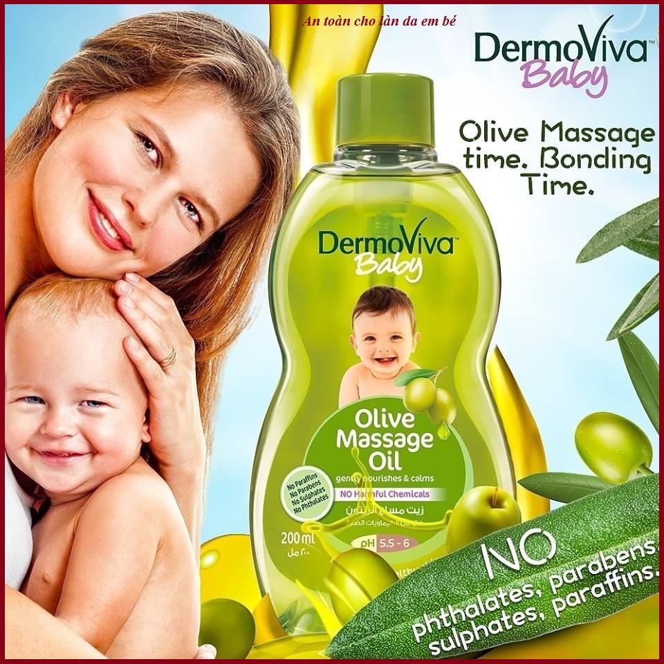 Dầu massage toàn thân cho bé- Dầu mát xa DermoViva chiết xuất Olive cho bé - Dermoviva Baby Olive Massage Oil