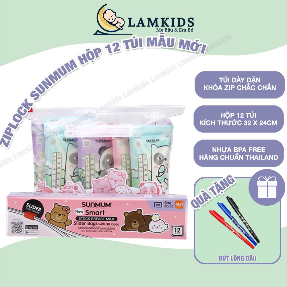 Hộp 12 túi ziplock bảo quản đa năng hiệu sunmum, túi trữ thực phẩm, túi trữ sữa - thái lan mẫu mới 2023 siêu tiện lợi lamkids