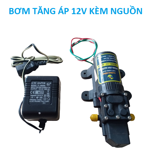 Bơm tăng áp 12v rửa xe, tưới cây, phun sương - bình phun kèm nguồn