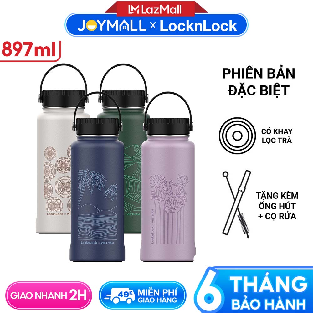 Bình giữ nhiệt LocknLock x Việt Nam phiên bản đặc biệt 897ml LHC4160 chất liệu thép không gỉ kèm cọ rửa ống hút đầu Silicone - JoyMall