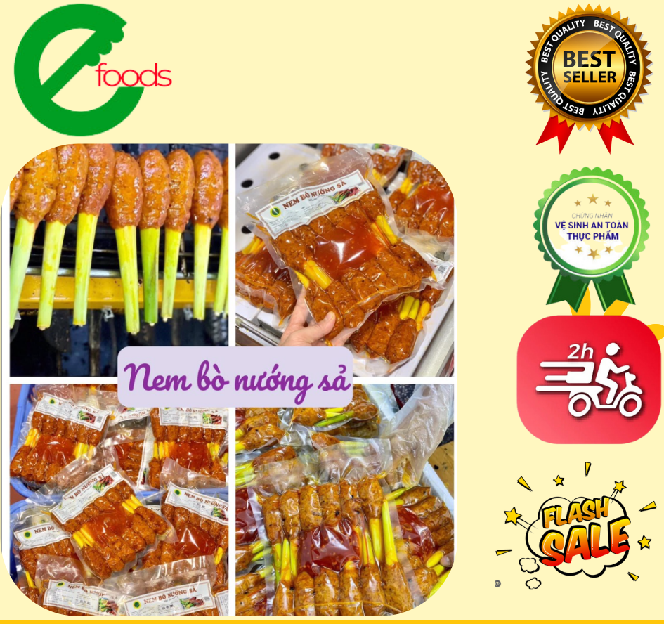 Nem Bò Nướng Sả 500G Nướng Thơm Ngon (Chọn Giao Hàng 2h giúp shop )