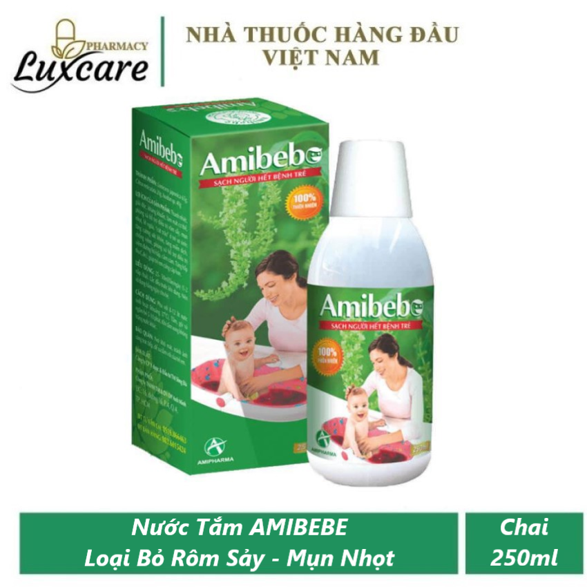Nước tắm trẻ em amibebe - giúp loại bỏ rôm sảy mụn nhọt - chai 250ml - luxcare
