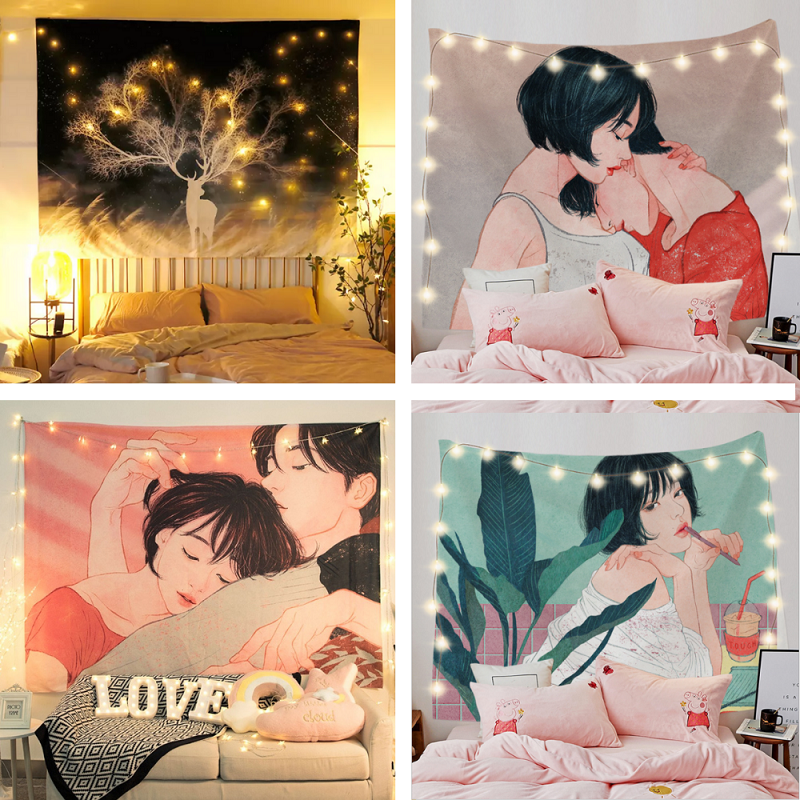 [Tặng đèn 7m] Thảm treo tường, decor phong ngủ vintage, size150x130cm, vải treo tường, tranh vải treo tường phòng ngủ, thảm decor phòng ngủ, thảm phòng ngủ, vãi treo phòng ngủ, thảm treo tường trang trí phòng ngủ