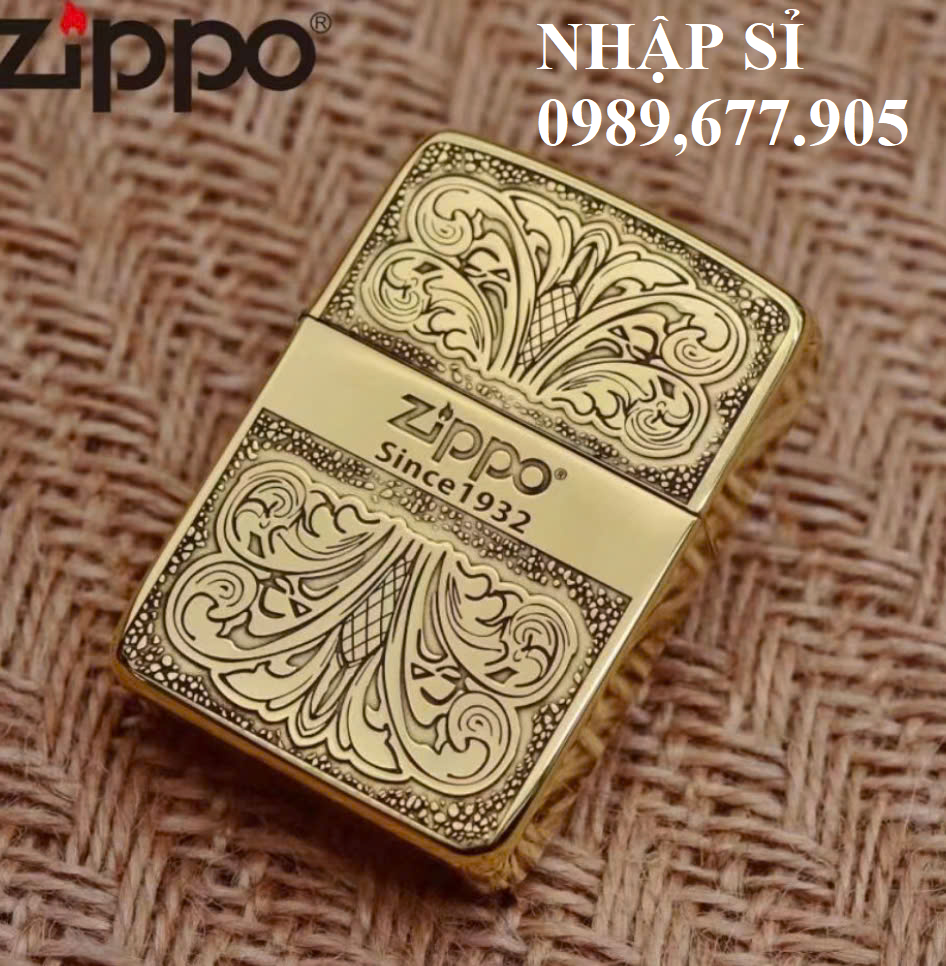 Bật Lửa  ZIPPO Mỹ , ZIPPO USA Đồng Nguyên Khối Tái Bản 1941 Khắc Hình Hoa Văn Since 1932   [KHÔNG XĂ