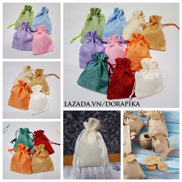 Set 10 Túi vải bố thô có dây rút đựng cà phê kích thước 9x12cm làm quà tặng trang trí