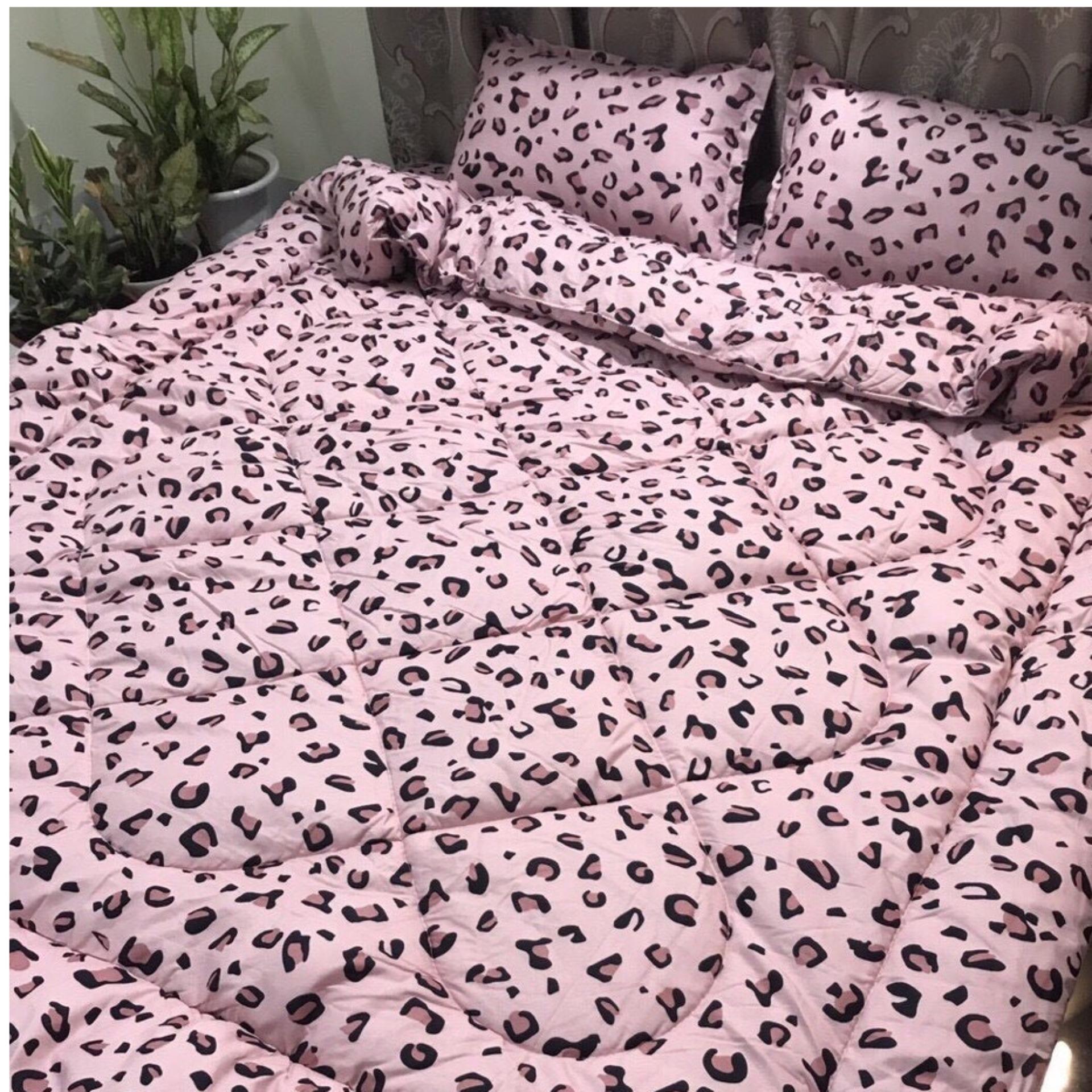 BỘ CHĂN GA GỐI CHẦN PHAO 5 MÓN DA BÁO HỒNG + TẶNG VỎ ÔM