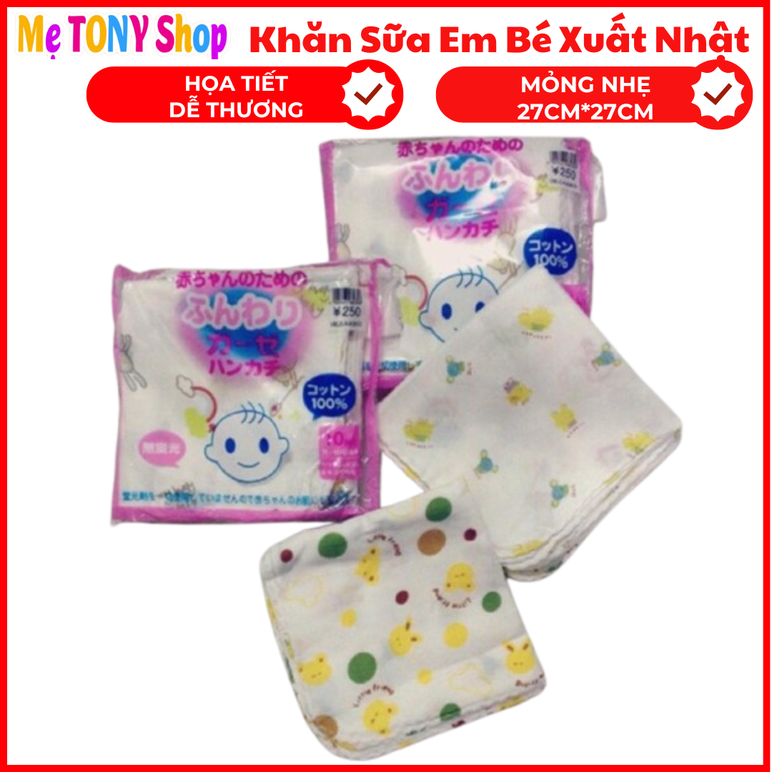   Hàng Xuất Nhật  Set 10 Khăn Sữa Em Bé 27cm*27cm  Loại In Hình Và Loại Trắng Trơn  