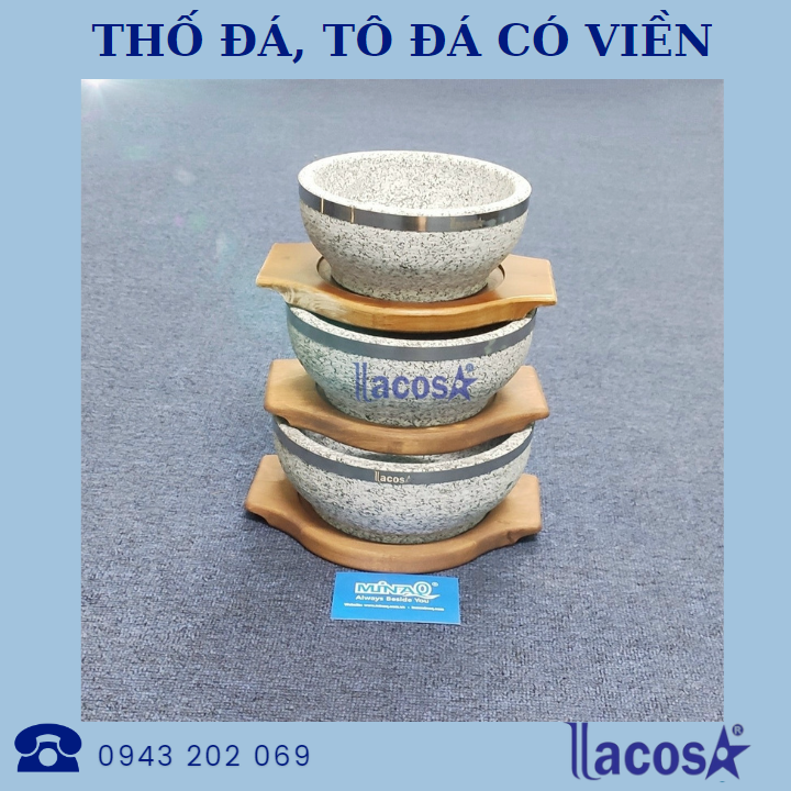 Bộ Thố đá giữ nhiệt, Tô đá ăn phở, Bát đá nóng Hàn Quốc có viền kèm Đế