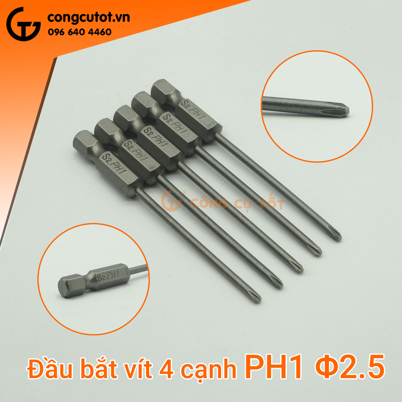 Bộ 5 đầu bắt vít 4 cạnh PH1 dài 75mm