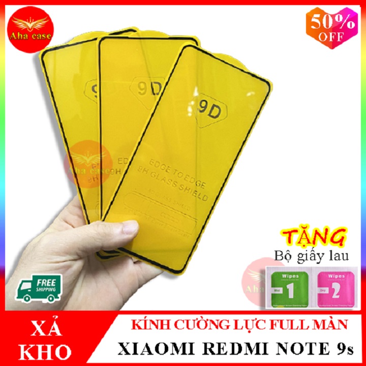 Kính cường lực XIAOMI REDMI NOTE 9s, Kính cường lực redmi note 9s FULL màn hình, Tặng kèm giấy lau ướt và giấy lau khô