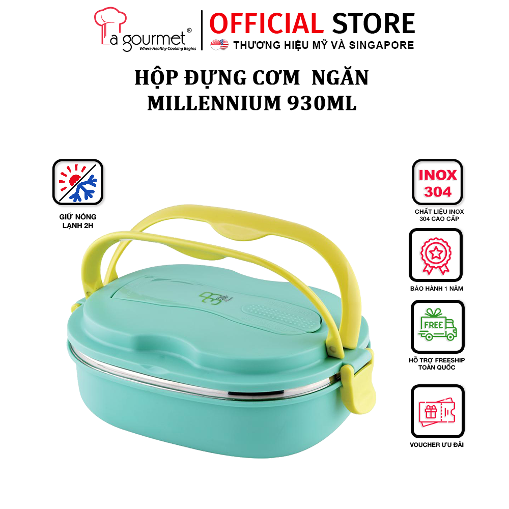 Camen đựng cơm giữ nhiệt 1 ngăn-1 tầng-Hộp cơm giữ nhiệt chống tràn La gourmet Millennium PAC2GO 900ml -hộp cơm giữ nhiệt giá rẻ -Inox 304 cao cấp chính hãng-357144