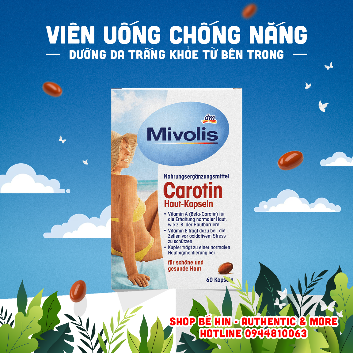 Viên uống chống nắng Mivolis Carotin Đức, 60 viên, Cam kết hàng chuẩn Đức