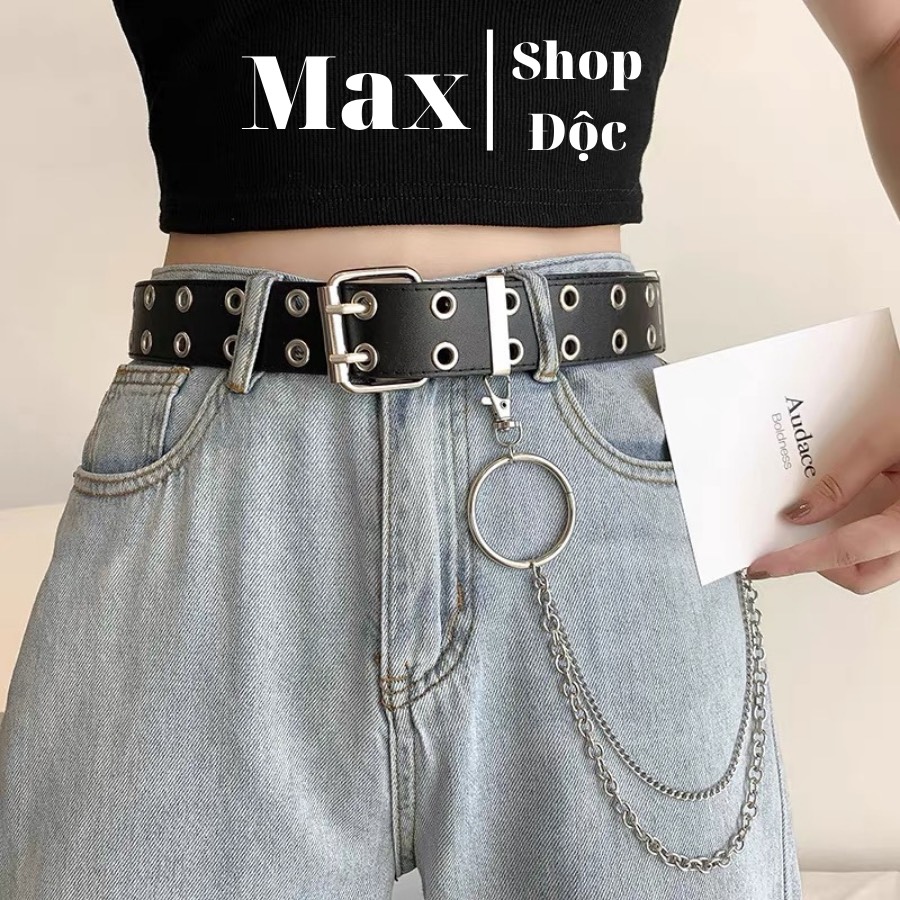 Thắt Lưng Da Nam Nữ Dây nịt CHAIN xích - Thắt lưng nữ nam 2 hàng khoen Chain xích Thắt lưng dây xích treo quần Maxshopdoc