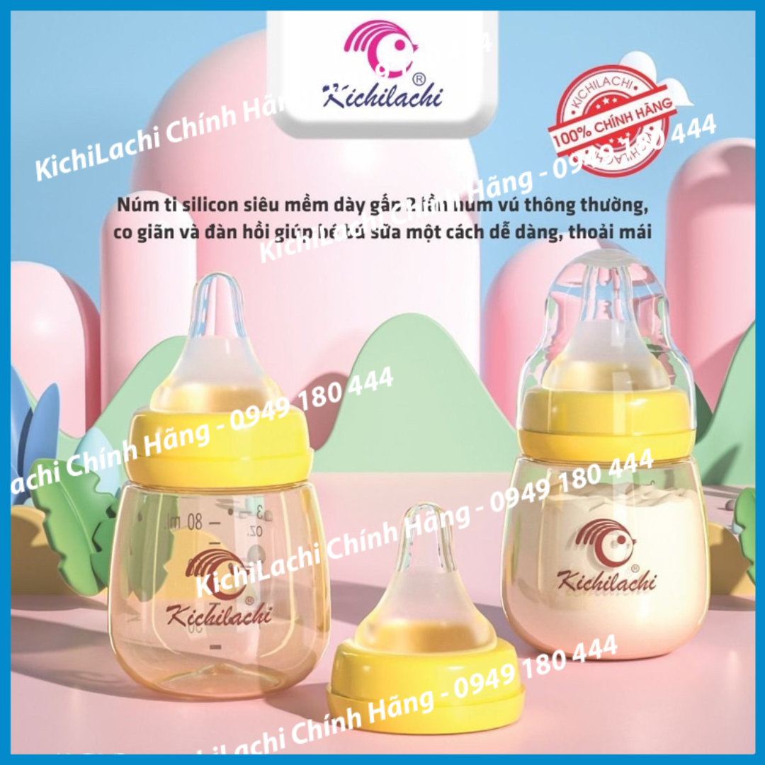 Bình sữa sơ sinh ppsu cổ hẹp kichilachi 80ml núm ti siêu mềm chống sặc và đầy hơi cho bé