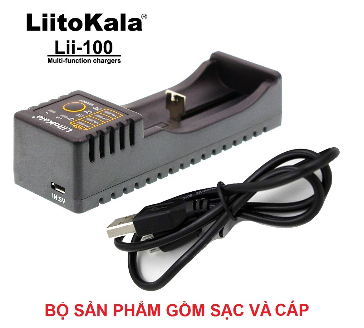 Sạc pin đa năng Liitokala Lii-100 một khe cho pin 18650, AA, AAA, 14500...
