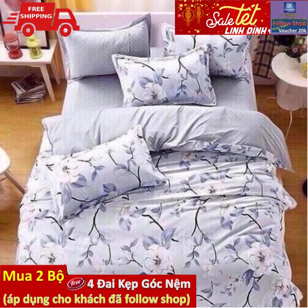 Bộ chăn ga gối poly Hoa xám bạc 1m6x2m
