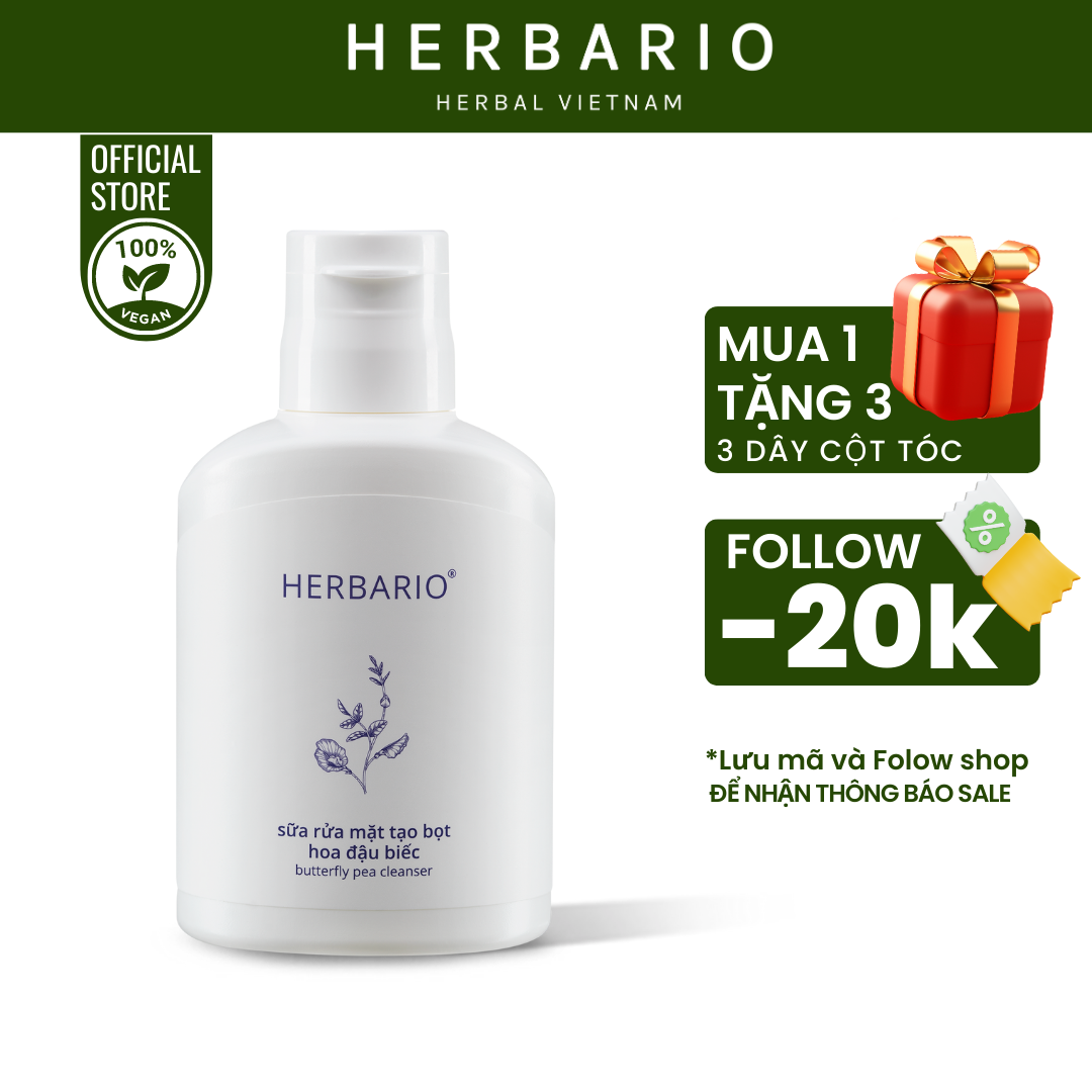 Sữa rửa mặt tạo bọt sẵn hoa đậu biếc herbario 100ml chống lão hóa và phục hồi da