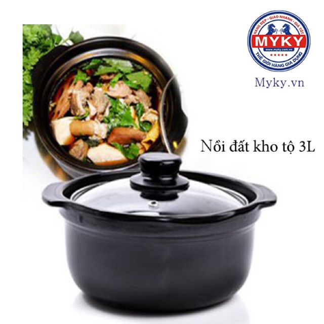 Nồi đất sứ cao cấp 3l chịu nhiệt 400 độ nắp kiếng - noi dat su 3l