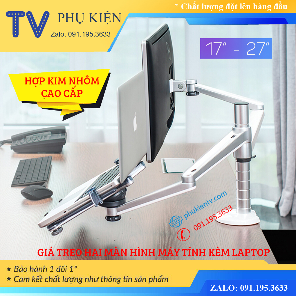 Giá Treo Màn Hình 17 - 27 Inch Kèm Kệ Đỡ Laptop 10 - 15 Inch - Hợp Kim Nhôm Cao Cấp - Model: OA - 7X