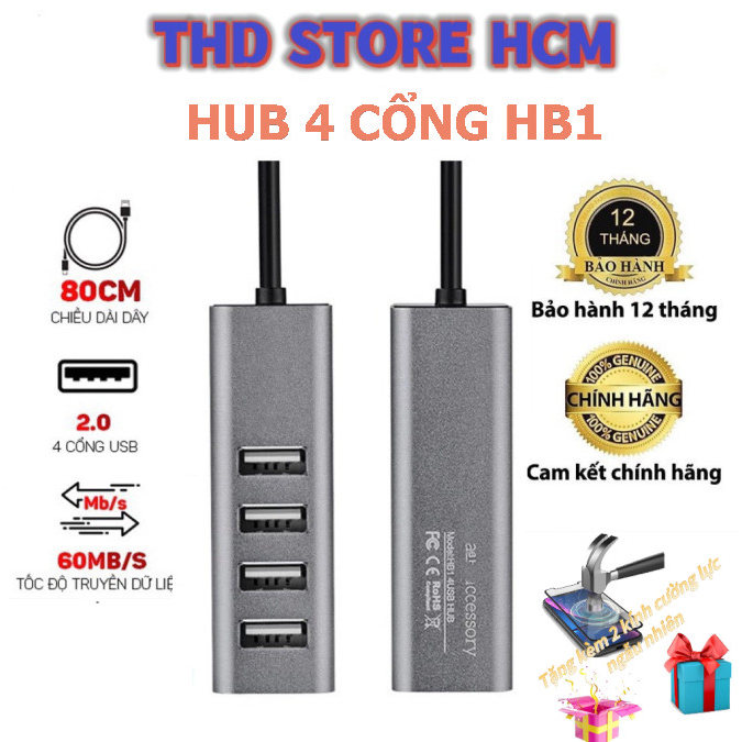 Hub USB 4 cổng HB1 dây dài 80cm chia usb mở rộng kết nối chuyển đổi cho