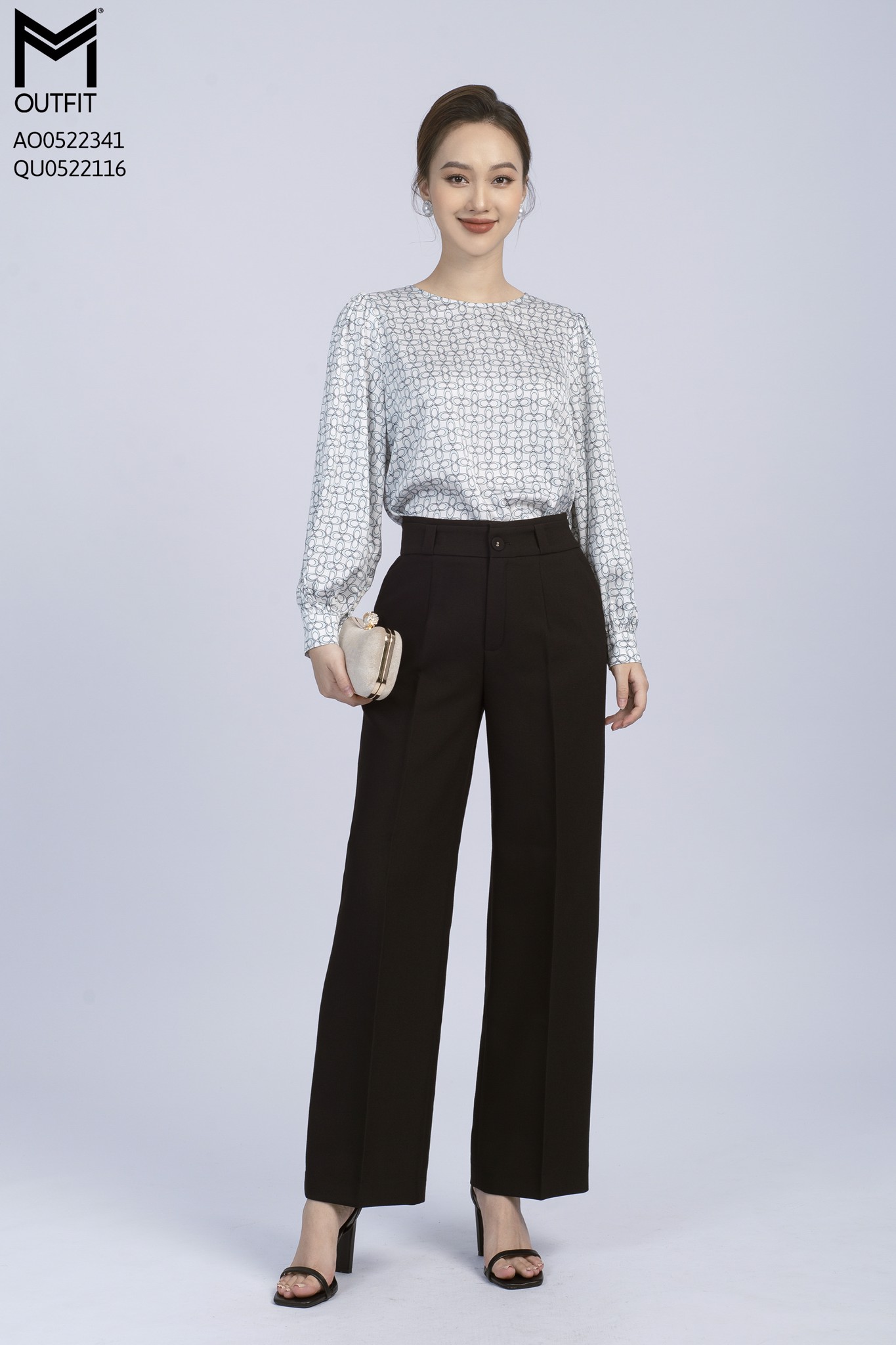 Áo sơ mi dài tay, cổ tròn- mmoutfit