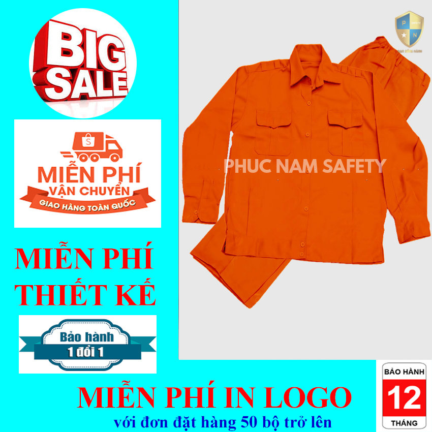 Bộ quần áo bảo hộ lao động màu cam điện lực PN20, quần áo bảo hộ giá rẻ, quần áo bảo hộ lao động điện lực, đồng phục điện lực, đồng phục kỹ sư, đồng phục công ty, bảo hộ lao động Phúc Nam