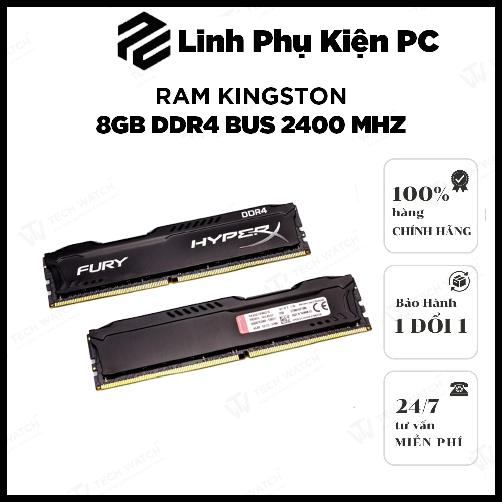 Ram PC Kingston HyperX Fury Black 8GB Bus 2400 DDR4 new bảo hành 36 tháng