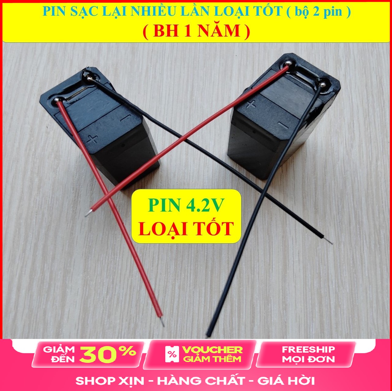 2 Pin vợt muỗi LOẠI XỊN 4.2V (BH 1 NĂM) Điện Quang sạc lại nhiều lần khỏe và rất bền bỉ (hỗ trợ hàn dây sẵn sàng)