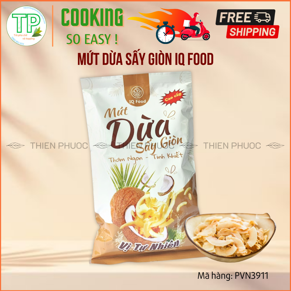 Mứt dừa sấy giòn IQ FOOD cao cấp thơm ngon, vị tự nhiên gói 200g