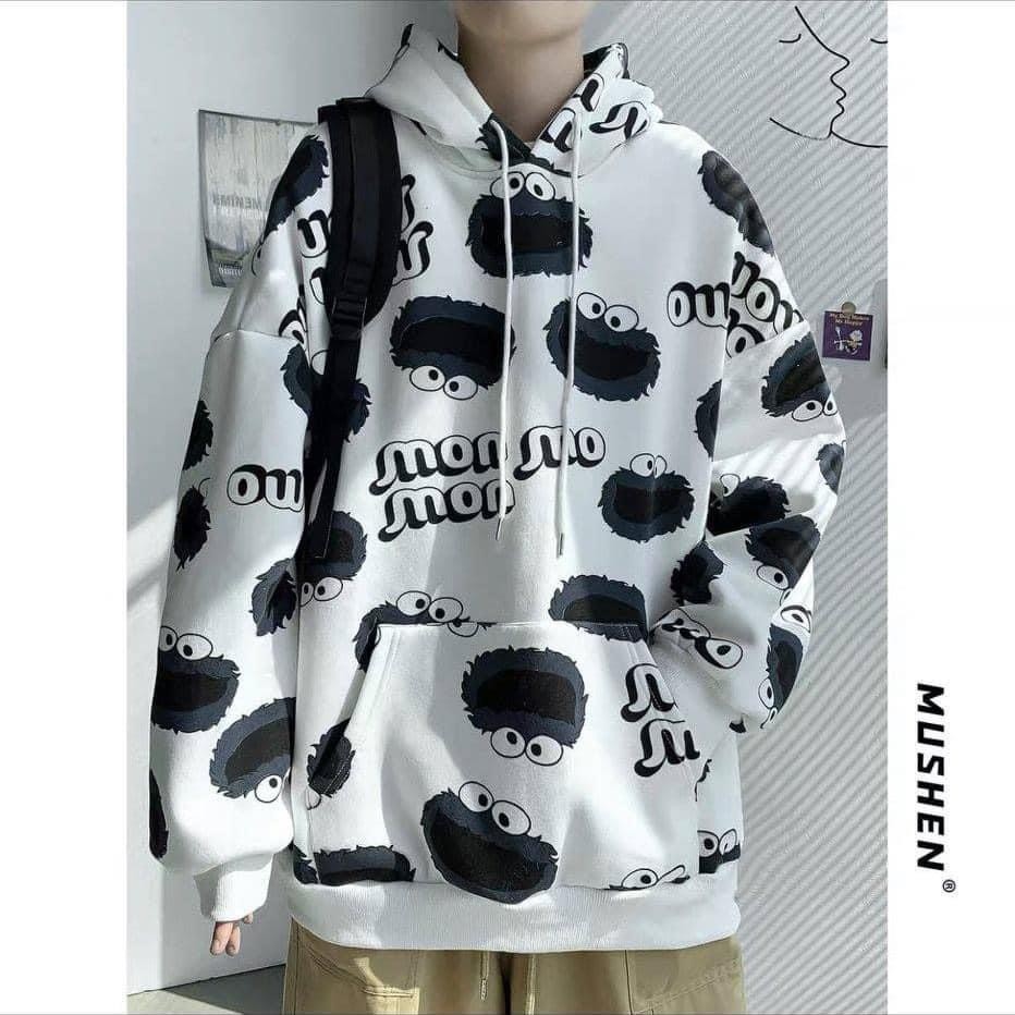 【bán nóng】 Áo hoodie nam nữ mon 2 màu đen trắng cực đẹp