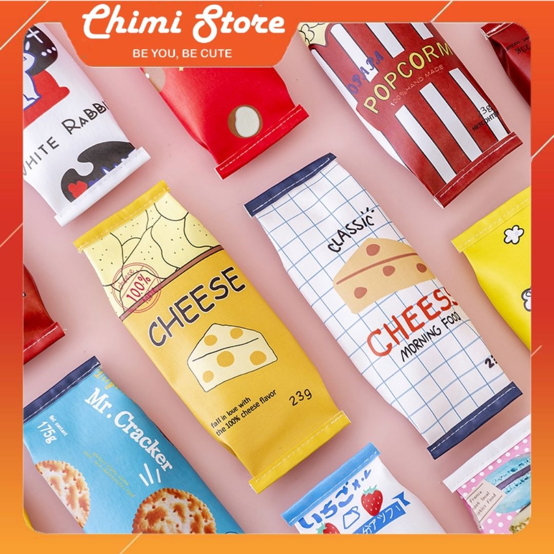 Hộp đựng bút cute Chimi HT041, chất liệu da PU chống thấm nước, thiết kế kiểu dáng gói đồ ăn nhanh nhiều mẫu, tặng móc khóa Acrylic 10k