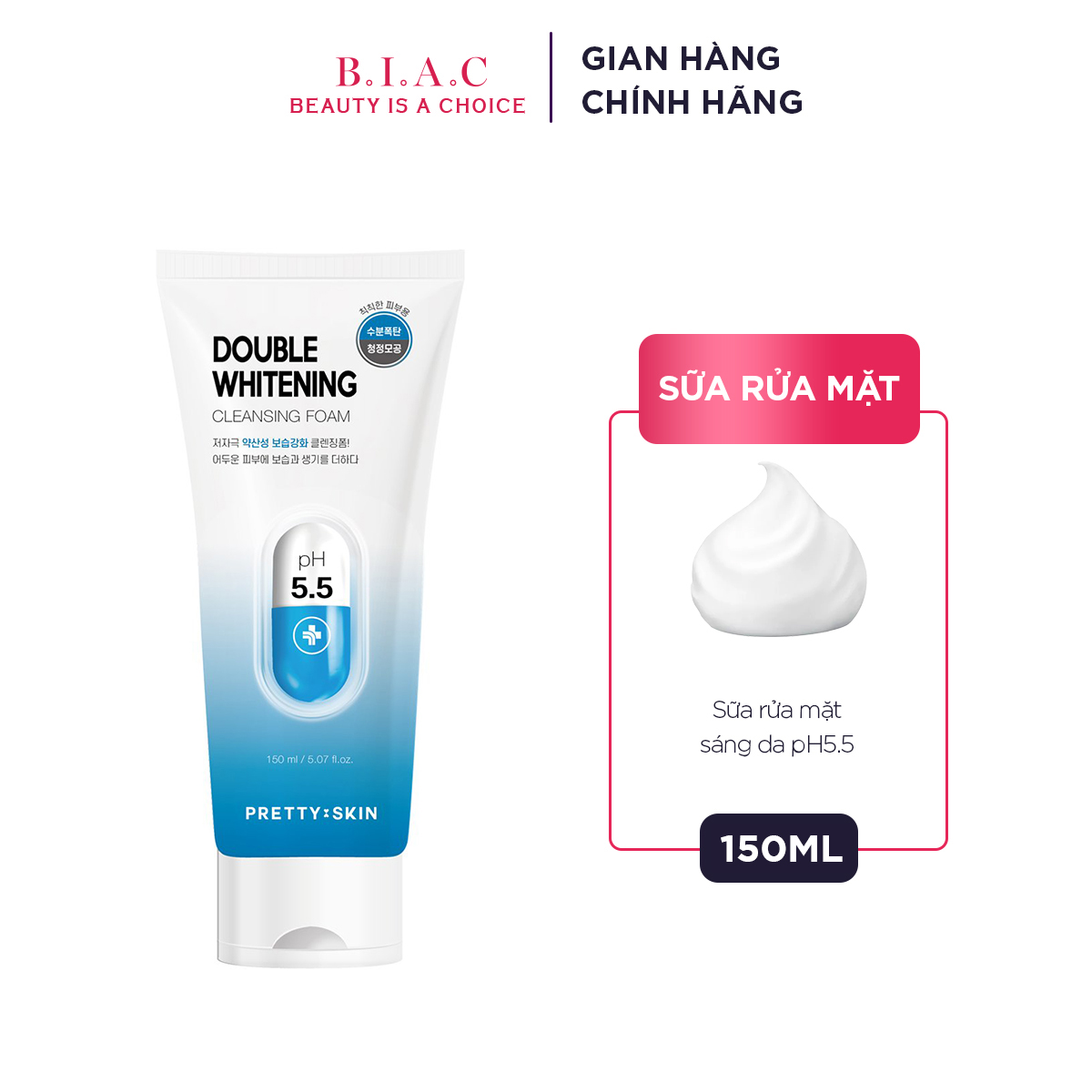 Sữa rửa mặt PRETTYSKIN DOUBLE WHITENING 150ml