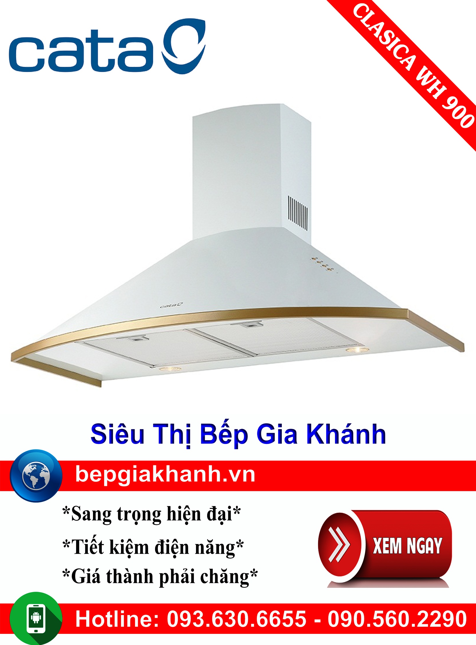 [HCM]Máy hút mùi dạng phễu 90cm Cata CLASICA WH 900 máy hút mùi nhà bếp máy hút mùi bếp máy hút mùi kính cong máy hút mùi canzy máy hút mùi mini máy hút mùi âm trần máy hút mùi electrolux may hut mui