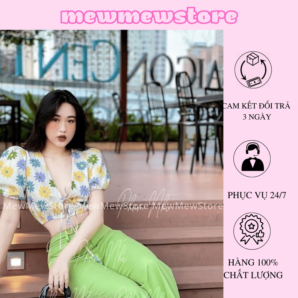 Áo hoa buộc dây chun eo hàng thiết kế MewMewShop kèm ảnh thật