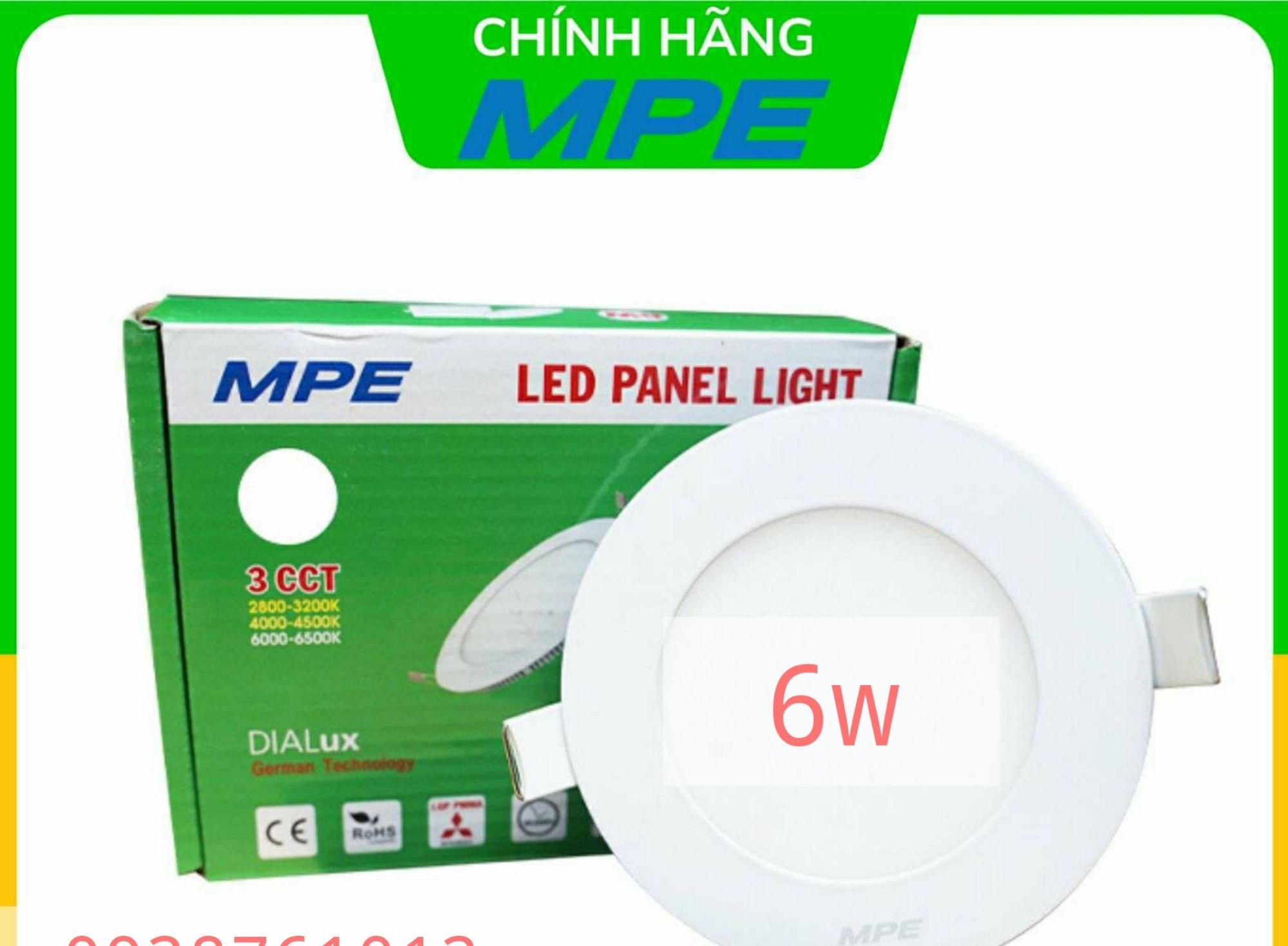 Đèn led âm trần siêu mỏng 6w 3 màu mpe - bh 24 tháng 1 đổi 1 chính hãng