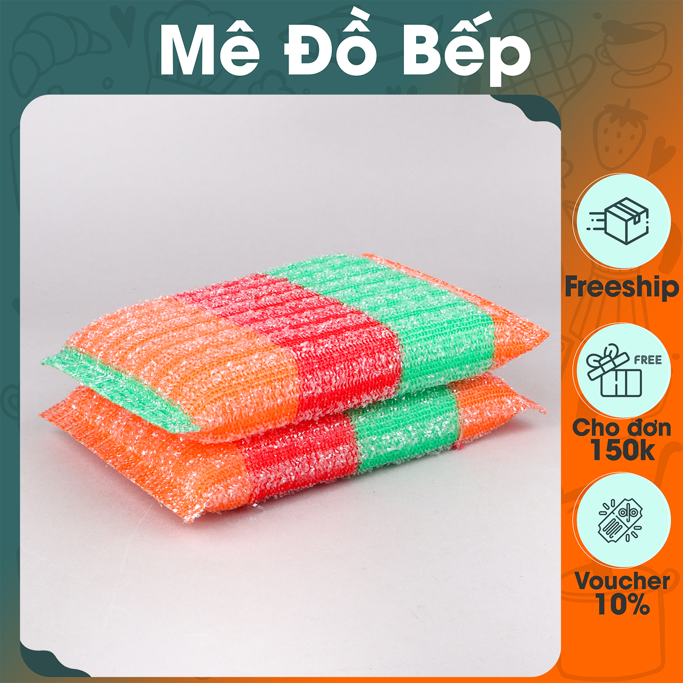 Combo 2 Cước rửa chén Bam House cam đỏ siêu dày lõi mút kháng khuẩn cao cấp CCR07 - Cước rửa chén Cuoc rua chen Mut rua chen