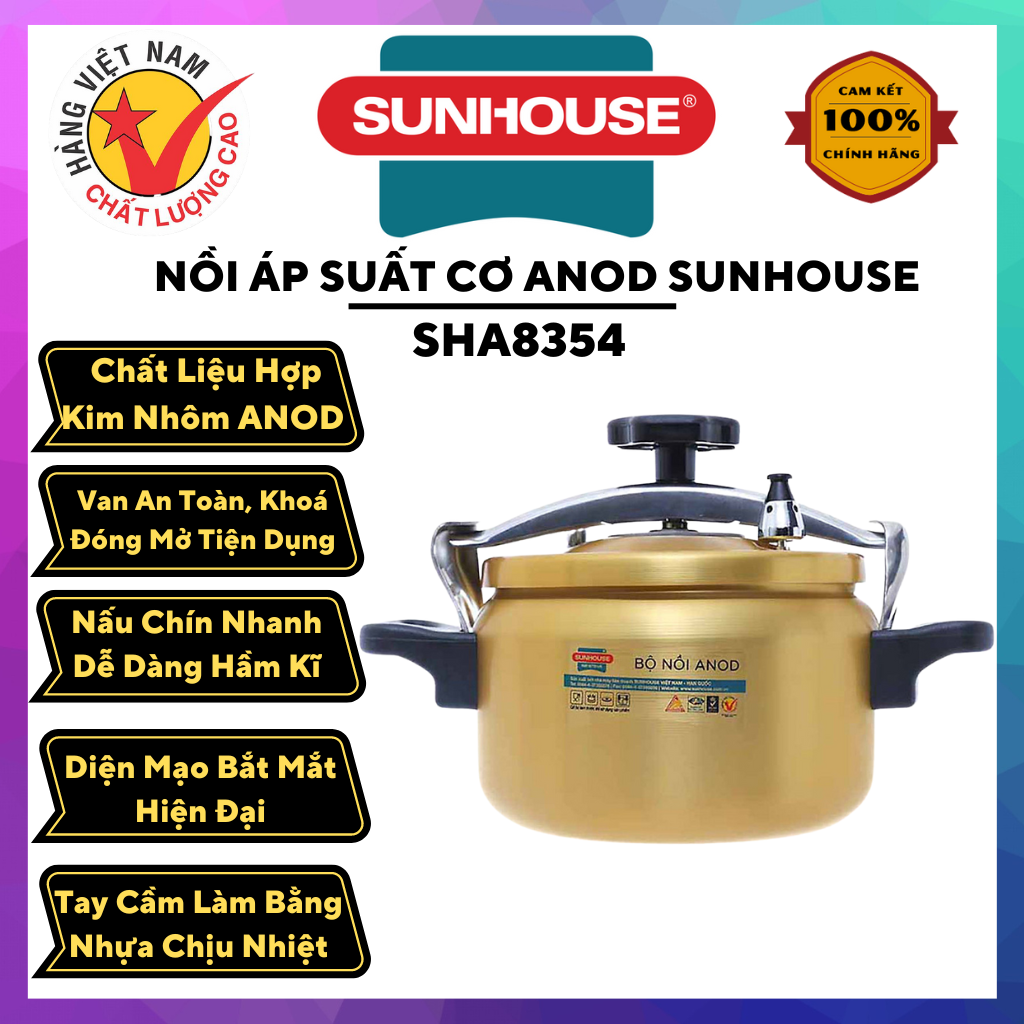 Nồi áp suất cơ sunhouse 3.5l/ 5l/ 6l sha8354 - sha8504 - sha8604
