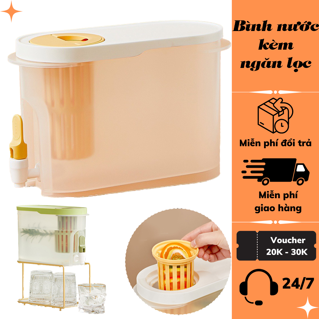 Bình đựng nước có vòi kèm ngăn lọc chịu nhiệt tốt có thể đựng nước sôi lên đến 100 độ