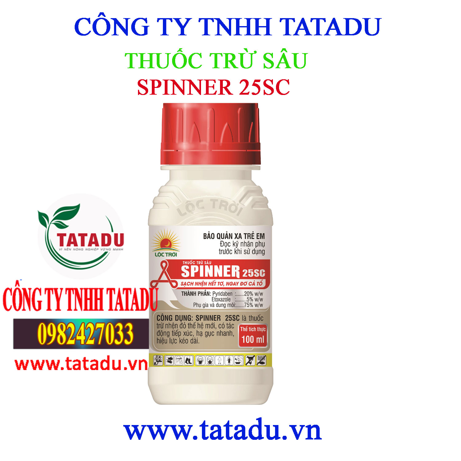Spinner 25sc - đặc trừ nhện đỏ, nhện trắng gây hại tiêu, khoai mì chai 100ml cty lộc trời