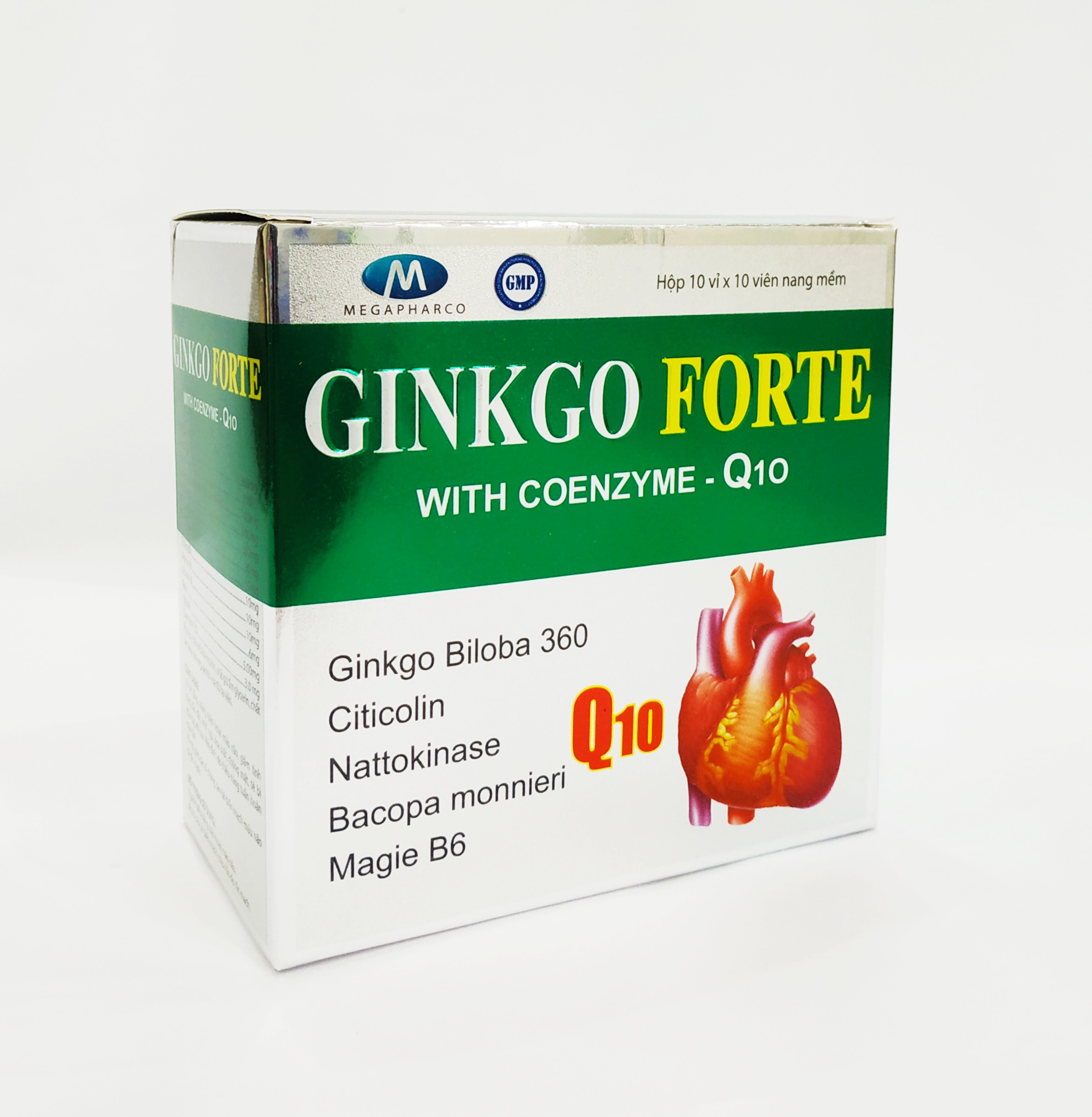 Hoạt Huyết Dưỡng Não Ginkgo Forte With Coenzyme Q10 - Giảm Tai Biến Mạch Máu Não - Tăng Cường Tuần Hoàn Máu Não - Hộp 100 Viên