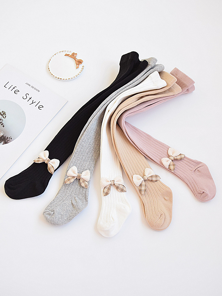 Quần tất cho bé gái, quần legging cho bé gái 2-10 tuổi, len cotton dày dặn, giữ ấm, đính nơ điệu đà 