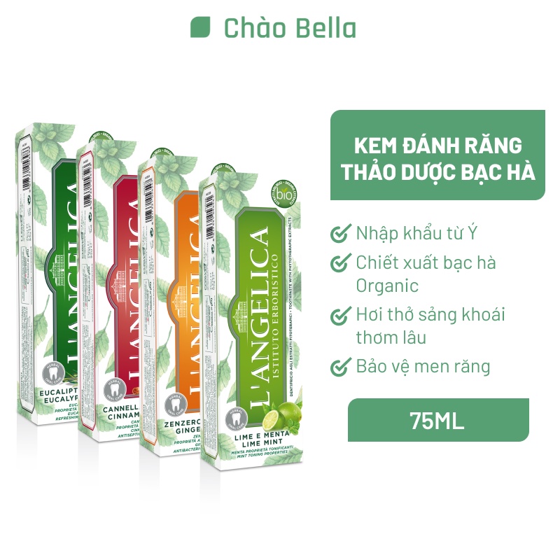 Kem đánh răng thảo dược nhập khẩu ý l'angelica | thơm miệng, ngừa sâu răng & ê buốt