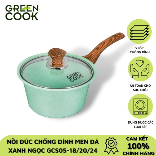 Nồi đúc men đá xanh ngoc đáy từ 18 cm Green Cook GCS05-18