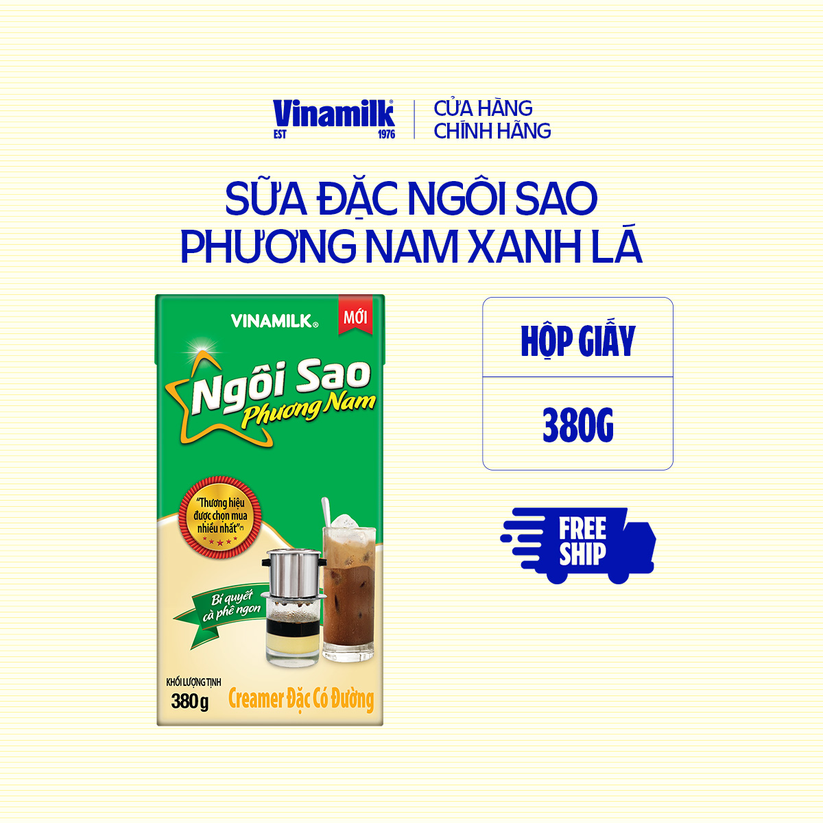 Bộ 6 hộp sữa đặc có đường Ngôi Sao Phương Nam xanh lá - Hộp giấy 380g