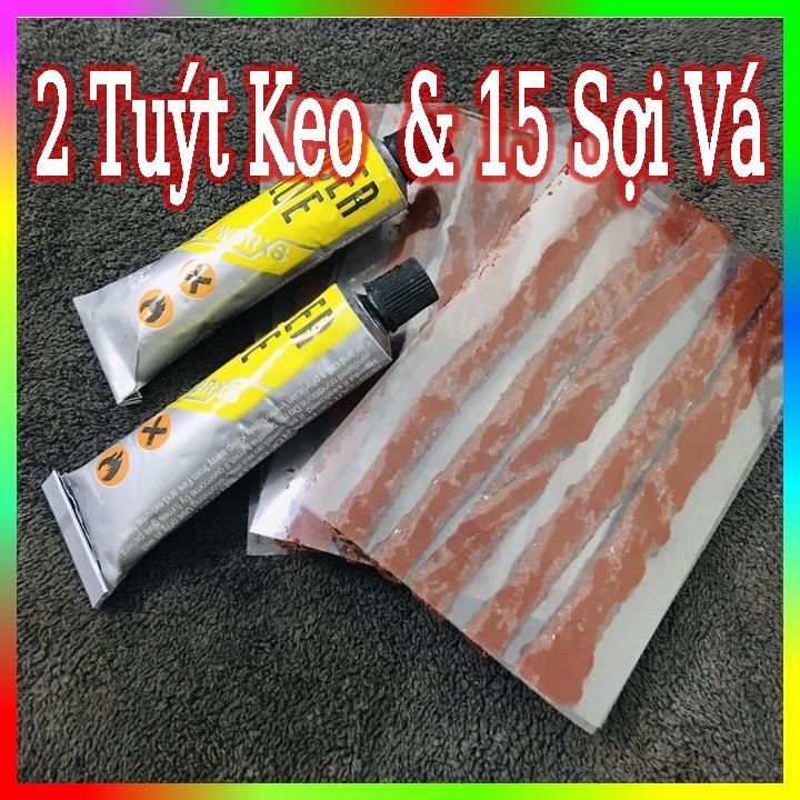 2021 new cheap combo 15 miếng vá lốp - sợi vá rút và 2 tuýt keo dùng vá săm lốp ô tô xe máy ruột không săm